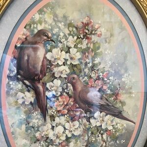 Floral and bird themed painting by Julia Grainer.